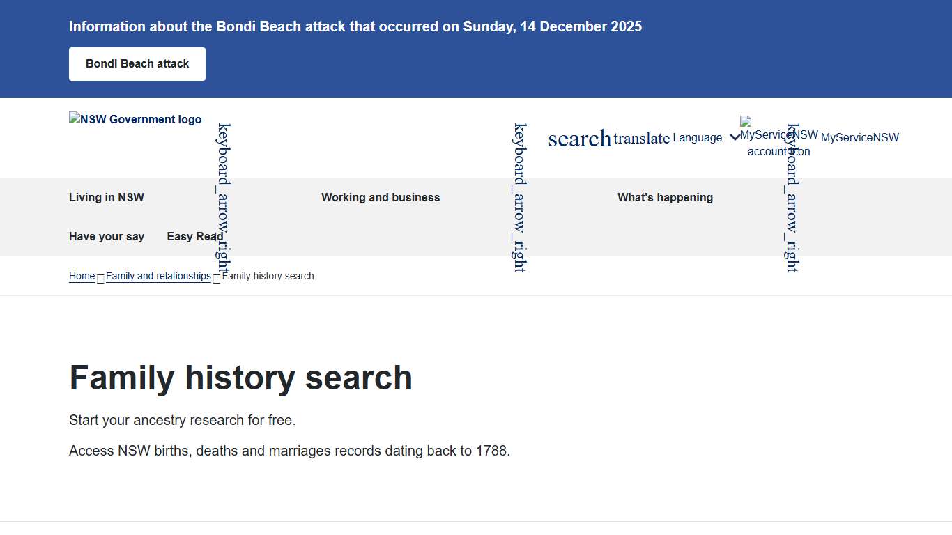Family history search NSW Government